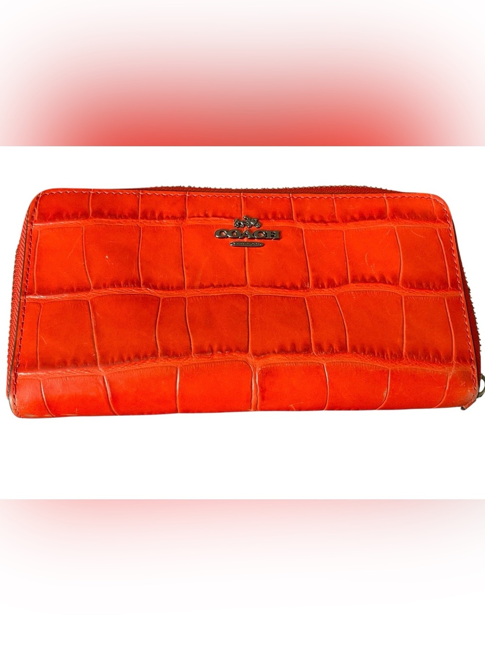 Coach Orange Croc-Embossed Leather Accordion Wallet 58048